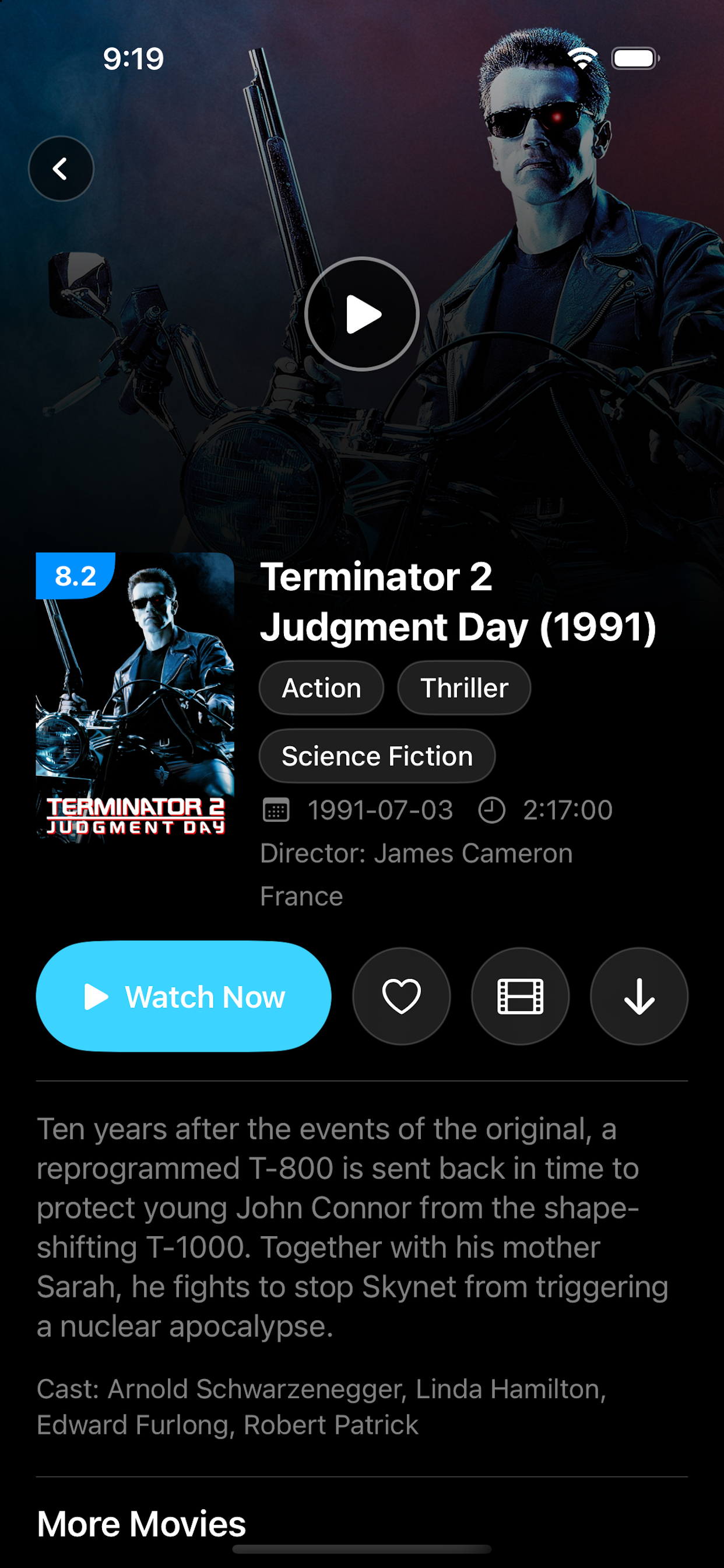 TU TV Player movie details screen