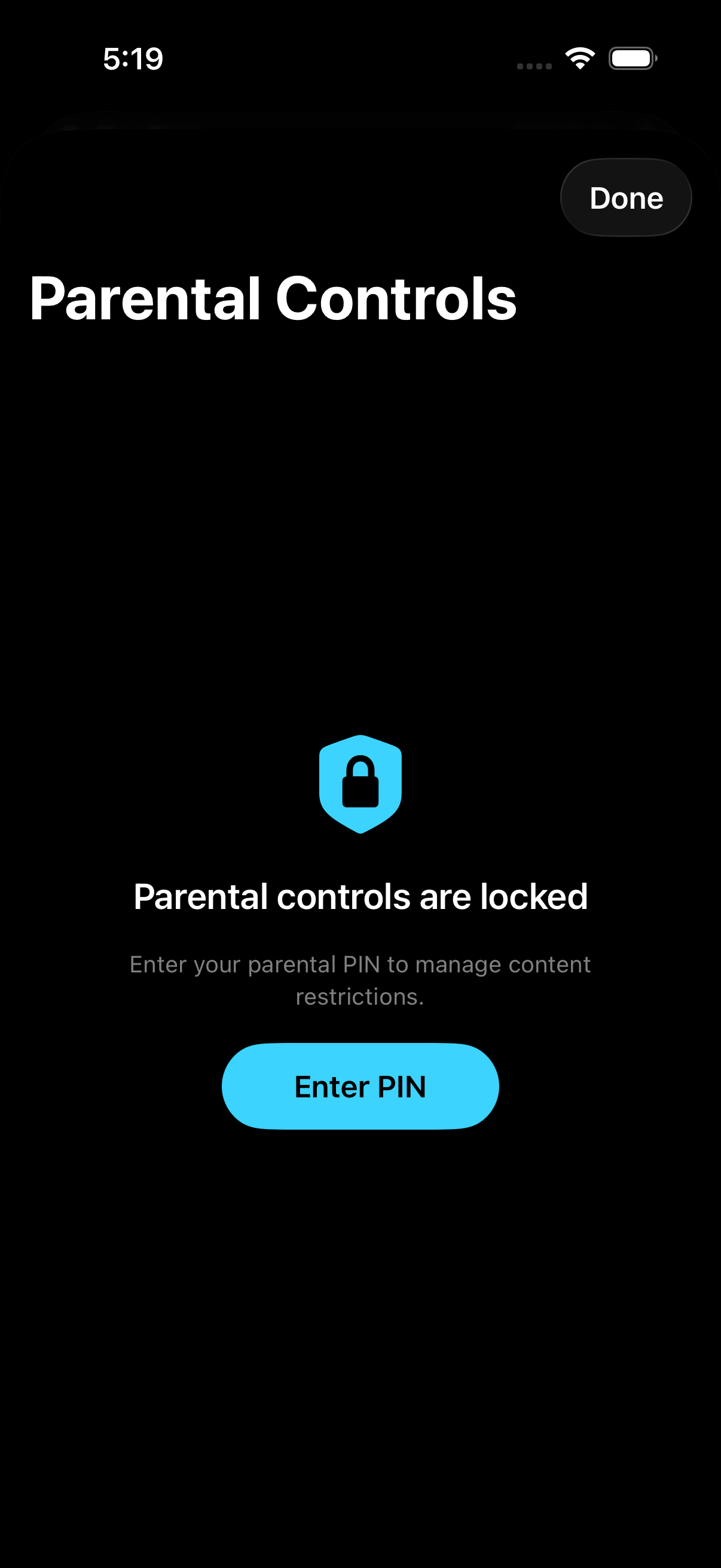 TU TV Player parental controls locked screen